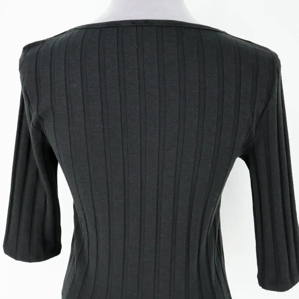 Free People Sweater Womens Medium Black Ribbed Knit Buttons Square Neck Y2K - Picture 9 of 15